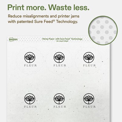 Avery Hemp Round Scalloped Laser/Inkjet Multipurpose Labels, 2.5" Dia, Off-White (360/Box)