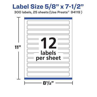 Avery Laser/Inkjet Multipurpose Labels, White, 12 Labels/Sheet, 25 Sheets/Pack (94119-WMP25)