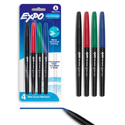 EXPO Wet Erase Markers, Fine Tip, Assorted, 4/Pack (16074/2134341)