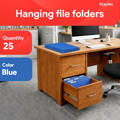 Staples® Hanging File Folders, 1/5-Cut Tab, Letter Size, Blue, 25/Box (ST163501-CC)
