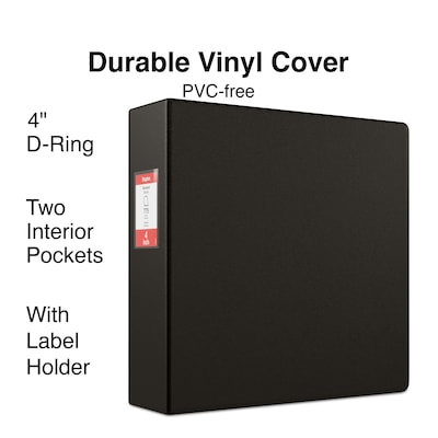 Staples Standard 4 3-Ring Non-View Binder With Label Holder, Black (26309-CC)