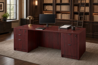 Boss Office Products 66" Desk with Box/Box/File Pedestal and File/File Pedestal, Mahogany (GROUPA22-M)