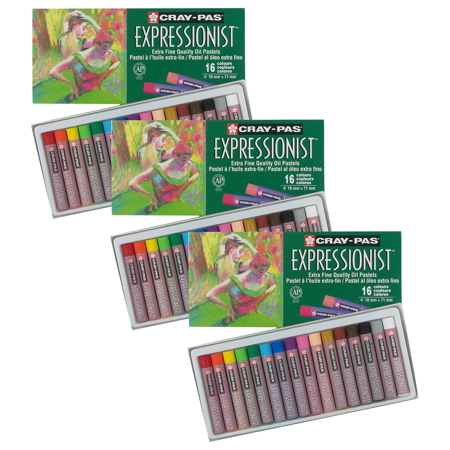 Sakura Cray-Pas Expressionist Oil Pastels, Assorted Colors, 16/Set, 3 Sets/Bundle (SAKXLP16-3)
