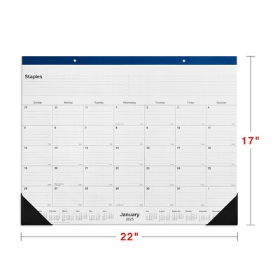 2025 Staples 22" x 17" Desk Pad Calendar, Navy (ST59700-25)