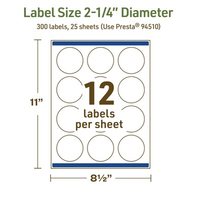 Avery Dissolvable Circle Multipurpose Labels, 2.25" Dia., Off-white, 300/Pack (94510)
