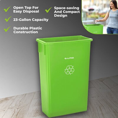 Alpine Industries Polypropylene Recycling Bin, 23 Gallon, Lime Green , 3/Pack (ALP477-LGRN-3)