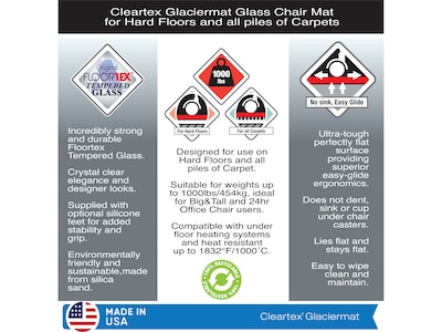 Cleartex Glaciermat Carpet & Hard Floor Chair Mat, 36" x 42", Glass (FC123642EG)