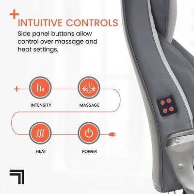 Sharper Image S-600 Active Lumbar Heated Ergonomic Bonded Leather Swivel Executive Massage Chair, Gray (60098-GRY)
