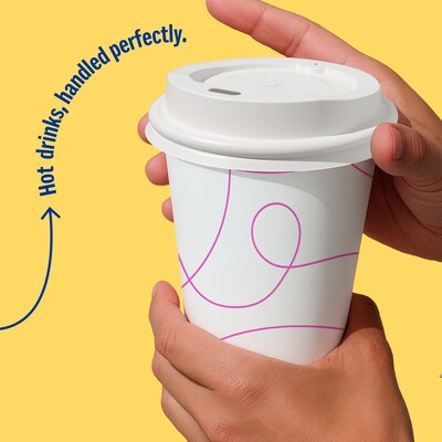 Perk Plastic Hot Cup Lids, 50 Count Disposable Coffee Cup Lids for 8 Oz Paper Hot Cups, White