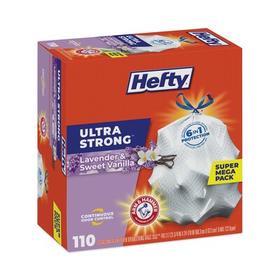 Hefty® Ultra Strong Scented Tall White Kitchen Bags, 13 gal, 0.9 mil, 23.75" x 24.88", White, 110/Box