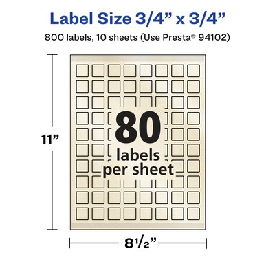 Avery Pearlized Ivory Square Multipurpose Labels, 3/4" x 3/4", Ivory, 800/Pack (94102)