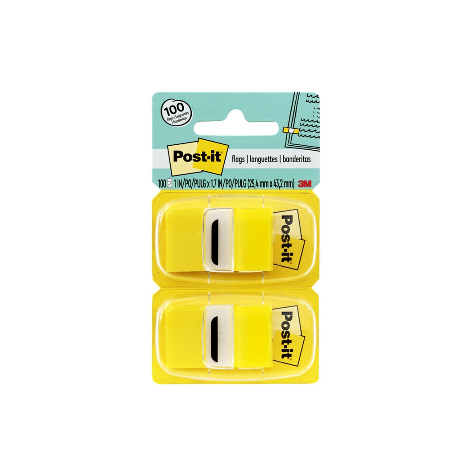 Post-it® Flags Value Pack, 1 x 1.7, Yellow, 50 Flags/Dispenser, 12 Dispensers/Box (680-YW12)