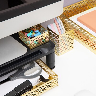 Mind Reader Metal Desk Organizer Set, Gold, 4 Pieces/Set (DESK4-GLD)