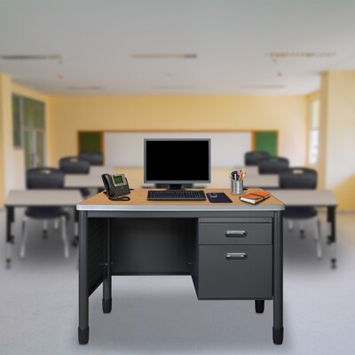 Regency Mesa Steel Single Pedestal Teachers Office Desk, 48 x 30, Medium Oak (66348SPMO)