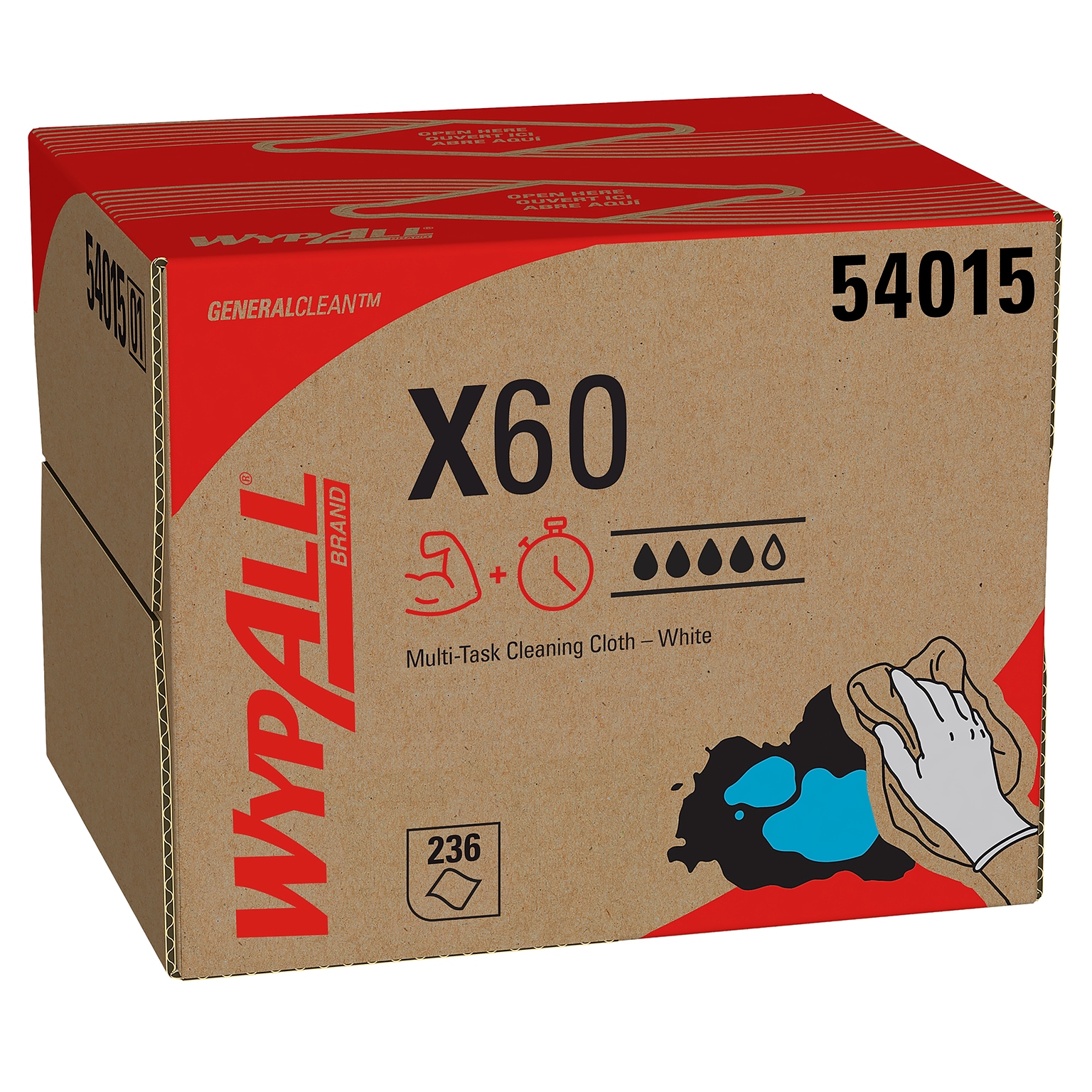 WypAll GeneralClean X60 Fabric Cleaning Wipers, 12.5, White, 236 Wipers/Box (54015)