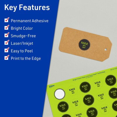 Avery Burst Multipurpose Labels, 1, Bright Green, 3840/Box (94606)