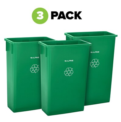 Alpine Industries Polypropylene Recycling Bin, 23 Gallon, Green, 3/Pack (ALP477-GRN-3)