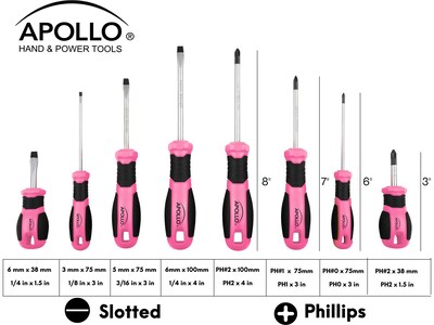 Apollo Tools Essential Screwdriver Set, 8-Piece, Pink/Black (DT5018P)