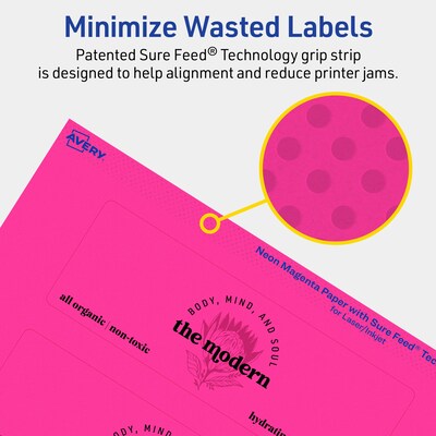 Avery Laser/Inkjet Rectangle Multipurpose Labels, 2" x 6", Neon Magenta, 160/Pack (94242)