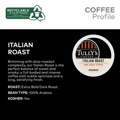 Tully's Italian Roast Coffee Keurig® K-Cup® Pods, Dark Roast, 96/Carton (700288)