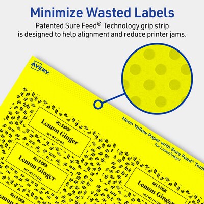 Avery Laser/Inkjet Rectangle Multipurpose Labels, 1.25" x 3.75", Neon Yellow, 120/Pack (94228)