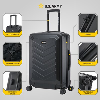 US Army FOX 24" Hardside Suitcase, 4-Wheeled Spinner, TSA Checkpoint Friendly, Black (USLFOX00M-BLK)