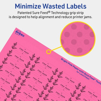 Avery Laser/Inkjet Rectangle Multipurpose Labels, 0.5" x 1.75", Bright Pink, 4800/Box (94204)