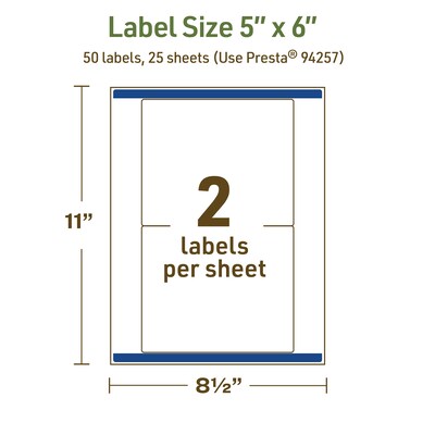 Avery Dissolvable Rectangle Multipurpose Labels, 5" x 6", Off-white, 50/Pack (94257)