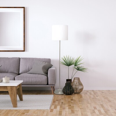 Creekwood Home Vista 57" Contemporary Classic Brushed Nickel Floor Lamp, Feit LED Bulb, White Shade (CWF-3005-WH-LB)