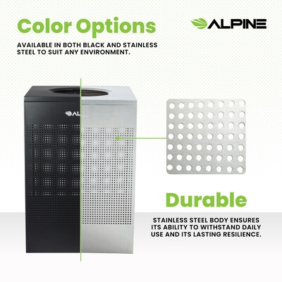 Alpine Industries Stainless Steel Trash Can, 40 Gallon, Silver (ALP438-40-SS-MK)