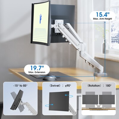 FlexiSpot MA1 Adjustable Dual Arms, Up to 32" Monitors, White (MA1W-D-DP)