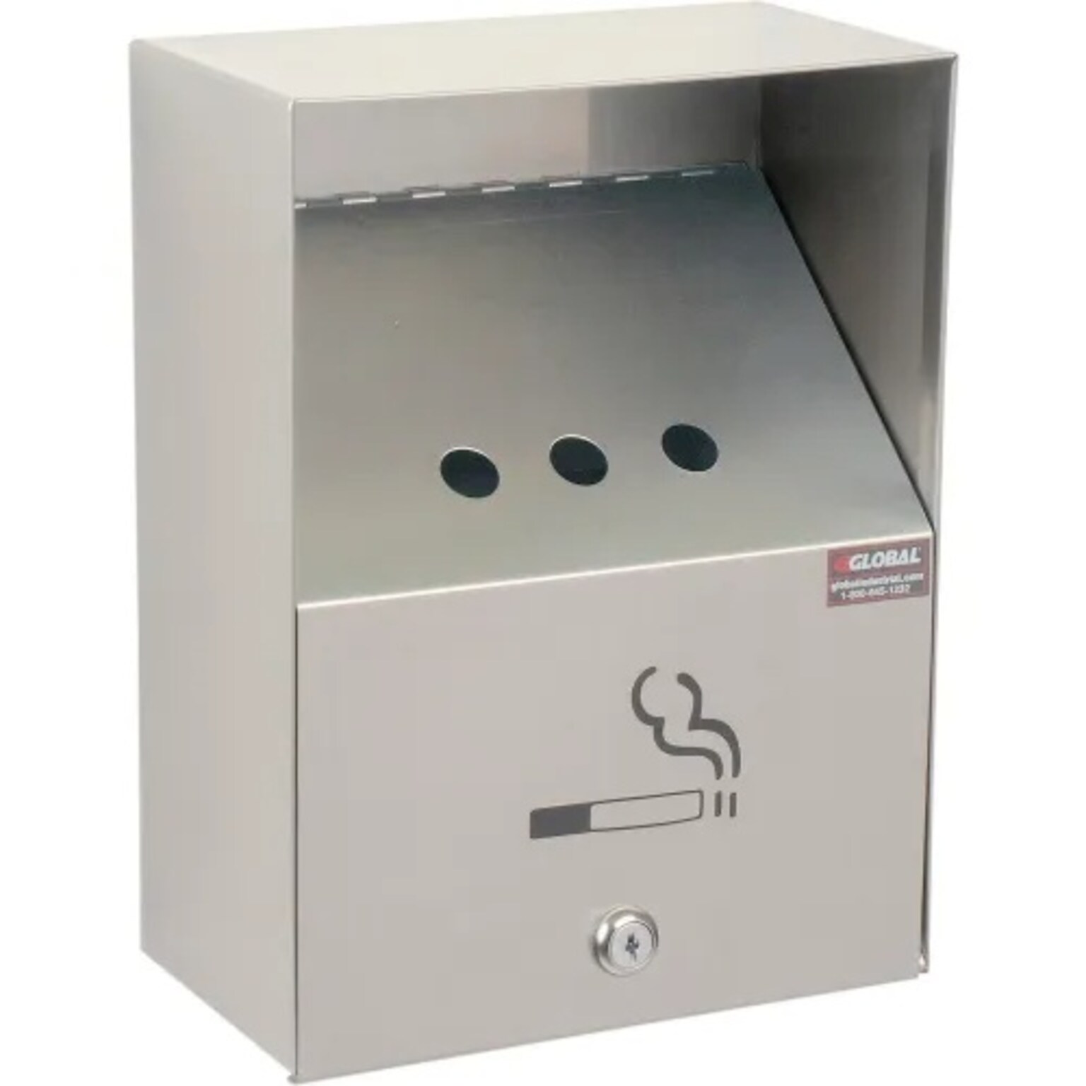 Global Industrial Stainless Steel Wall Mount Outdoor Ashtray, 1 Gallon, Silver (238068)