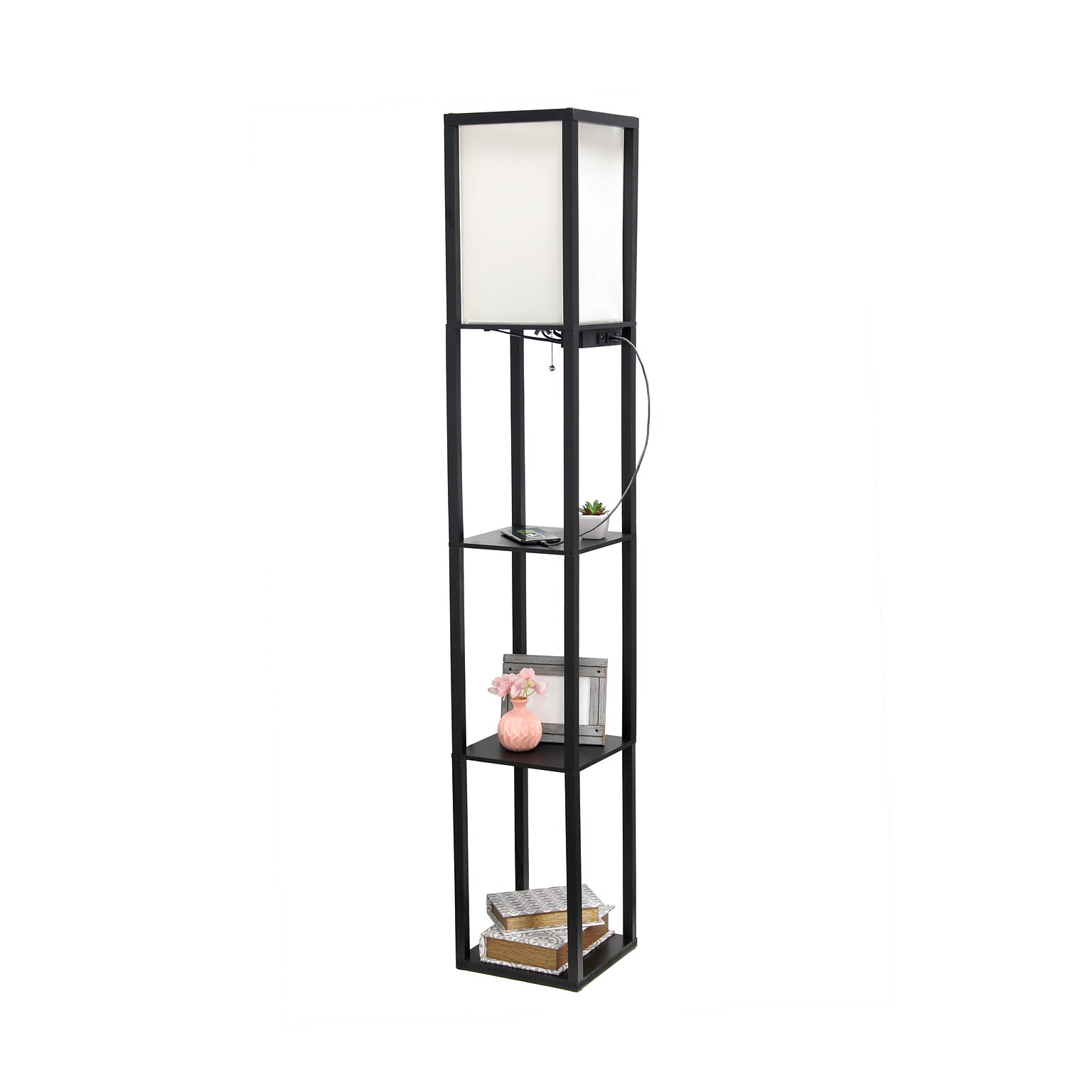 Simple Designs Etagere Organizer 62.5 Floor Lamp with Rectangular Shade, Black (LF1037-BLK-CCLB)