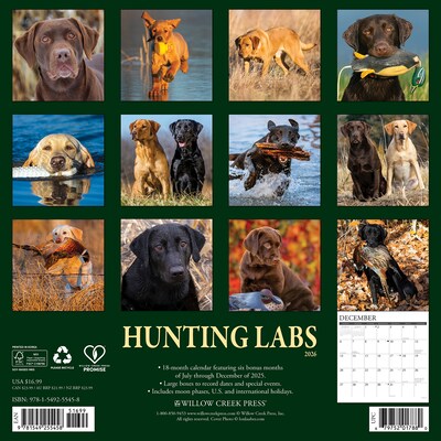 2026 Willow Creek Hunting Labs 12 x 12 Monthly Wall Calendar (55458)
