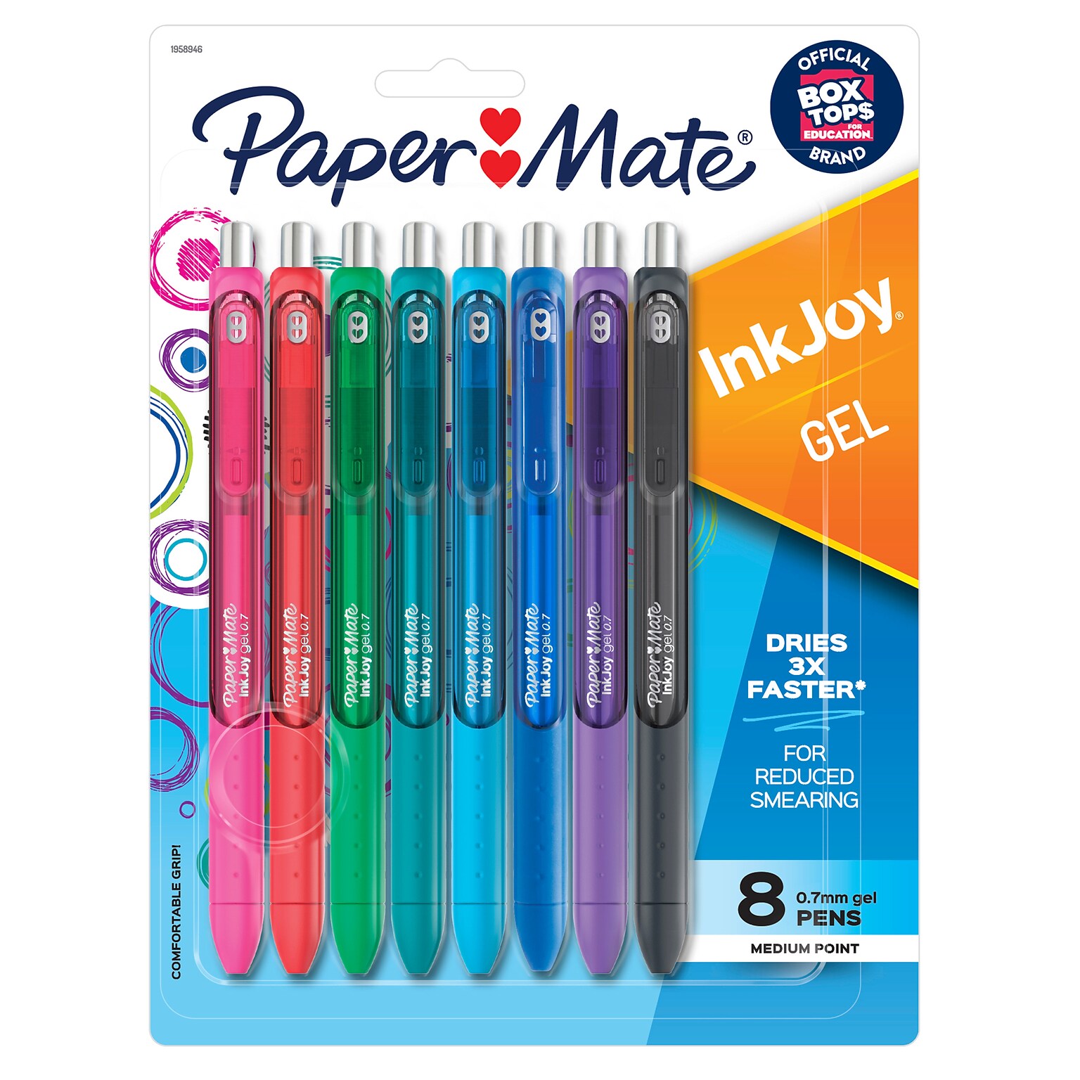 Paper Mate InkJoy Retractable Gel Pen, Medium Point, Assorted Ink, 8/Pack (1958946)