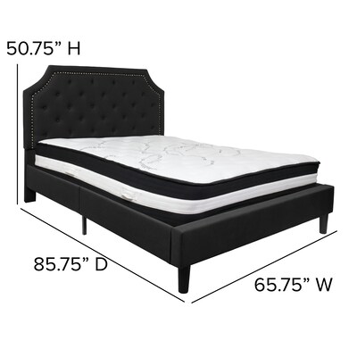 Flash Furniture Brighton Tufted Upholstered Platform Bed in Black Fabric with Pocket Spring Mattress, Queen (SLBM7)
