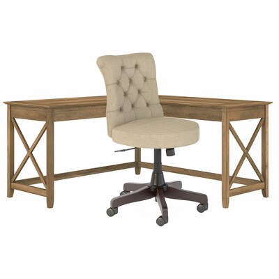 Bush Furniture Key West 60 L-Shaped Desk with Mid-Back Tufted Office Chair, Reclaimed Pine (KWS045RCP)