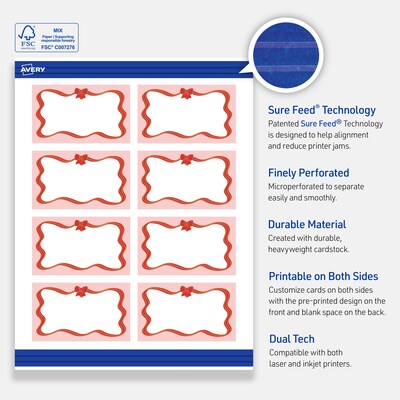 Avery Gold-Pink Bow Matte Blank Card, White, 80/Pack (S00-FF9)