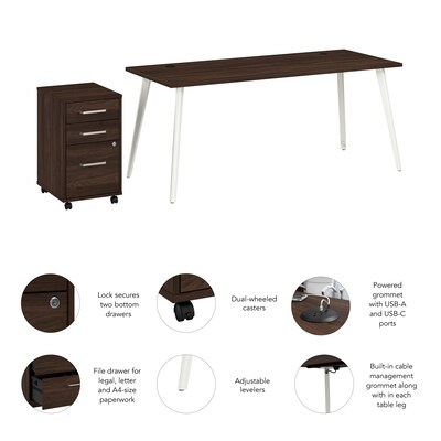Bush Business Furniture Vista 72"W Desk with 3 Drawer Mobile File Cabinet, Black Walnut (VST001BWSU)