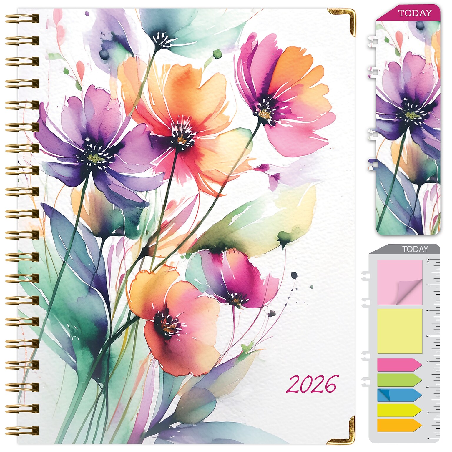 2026 Global Printed Products 8.5 x 11 Weekly & Monthly Planner, Paperboard Cover, Rainbow Floral (FSHN-CY26-8511-53)