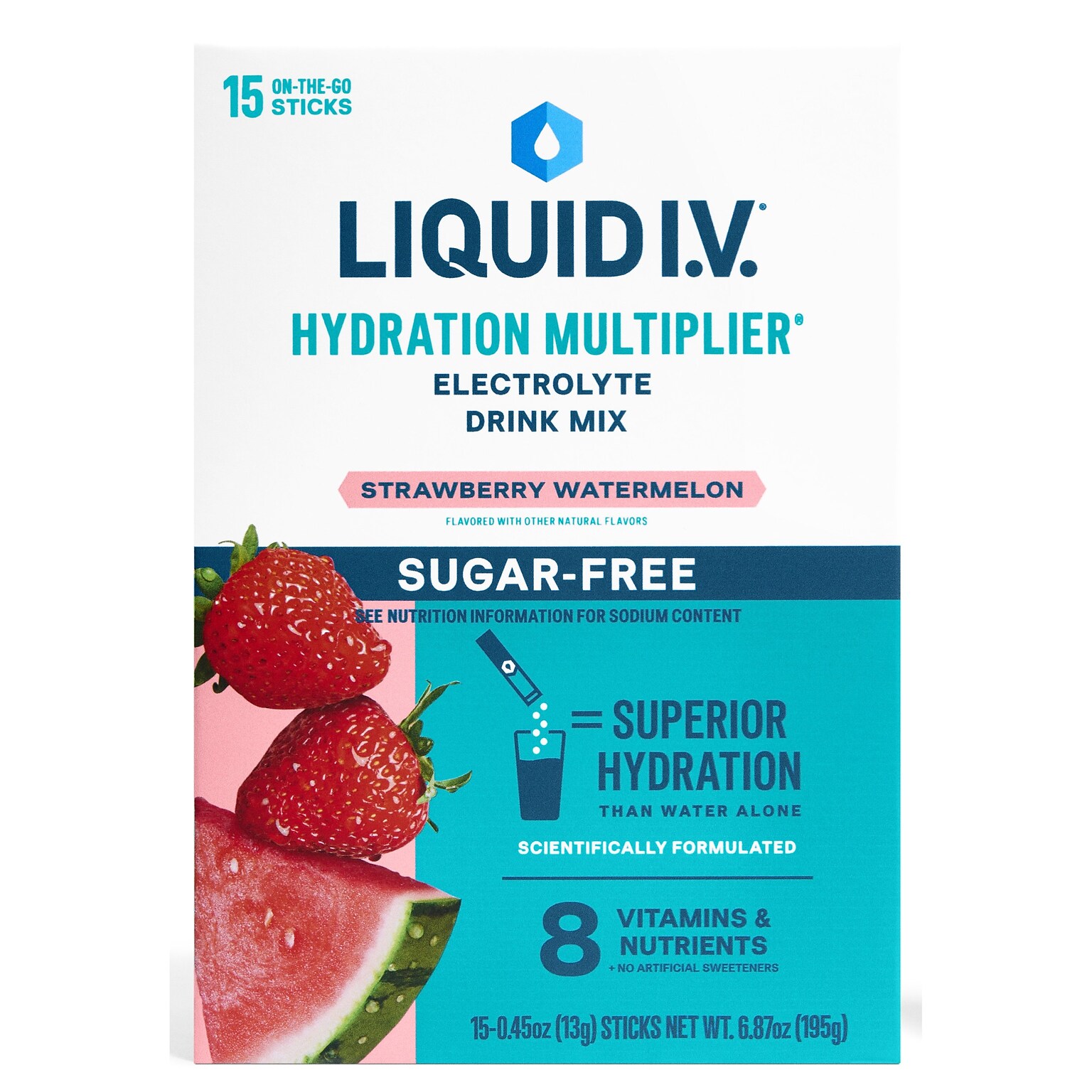 LIQUID I.V. Hydration Multiplier Sugar-Free Strawberry Watermelon Electrolyte Powder Drink Mix, 0.56 oz., 15/Box (EHC72598)