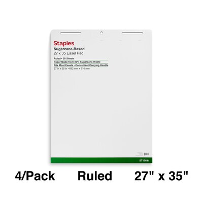 Sustainable Earth by Staples® Sugarcane-Based Easel Pads, 1" Ruled, 27" x 36", 50 Sheets/Pad, 4/Ct