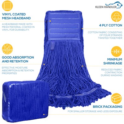 BISON LIFE Kleen Handler  Blend Heavy Duty String Mop Head, Dark Blue, 24/Pack (BPHD-LEM-BD-DBL-32-1-24A)
