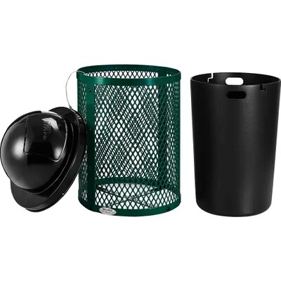Global Industrial Outdoor Steel Diamond Trash Can w/ Dome Lid, 36 Gallon, Green (261948GN)