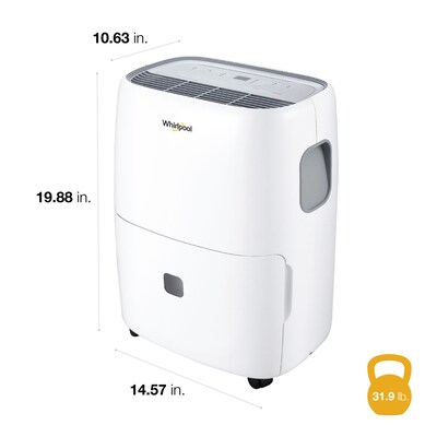 Whirlpool 30-Pint Portable Dehumidifier, 2-Speed, Covers up to 3000 sq. ft., White (WHAD301DW)