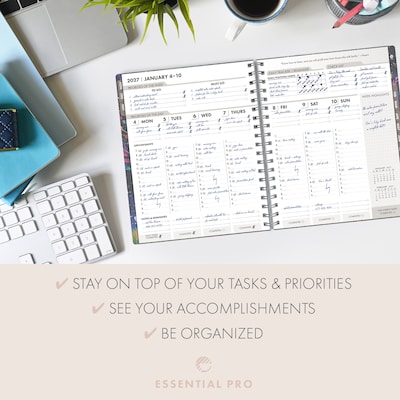 2027 Excello Brands Essential Pro 7" x 9" Weekly & Monthly Planner, Black Tree Seasons (ESPRO-CY27-79-32)