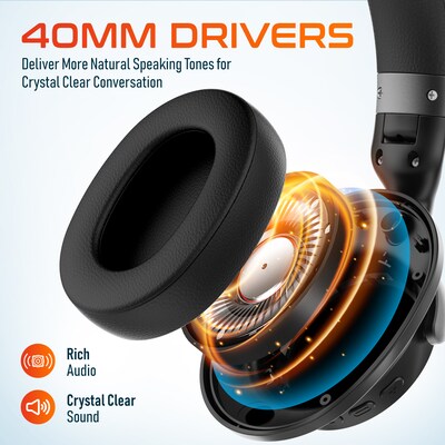 Delton M320 Wireless Active Noise Canceling Over-Ear Headphones, Bluetooth, Black (DHBM320)