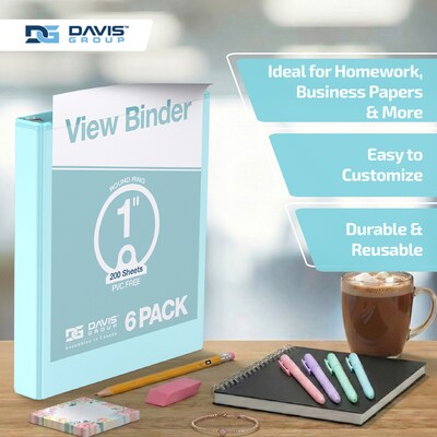Davis Group Standard View 1" 3-Ring Binders, Aqua, 6/Pack (7411-12-06)