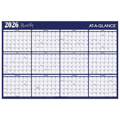 2026 AT-A-GLANCE 48 x 32 Yearly Dry Erase Wall Calendar, Reversible, Red/Blue (A152-26)