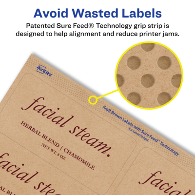 Avery Laser/Inkjet Rectangle Multipurpose Labels, 2" x 4", Kraft Brown, 250 Labels/Pack (94207)